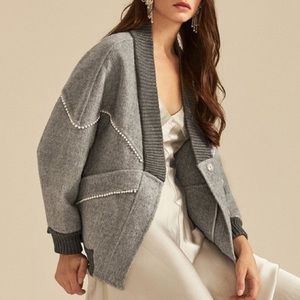JNSQ grey cardigan with pearl embellishments